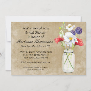 Rustic Country Mason Jar Bouquet Crackle Swirls Invitation
