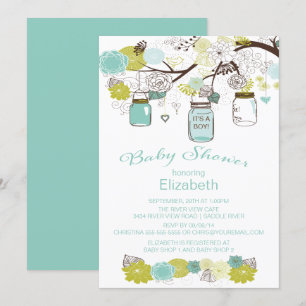 Rustic Country Mason Jar Boys Baby Shower Invitation