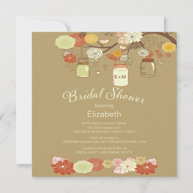 Rustic Country Mason Jar Bridal Shower Invitation (Front)