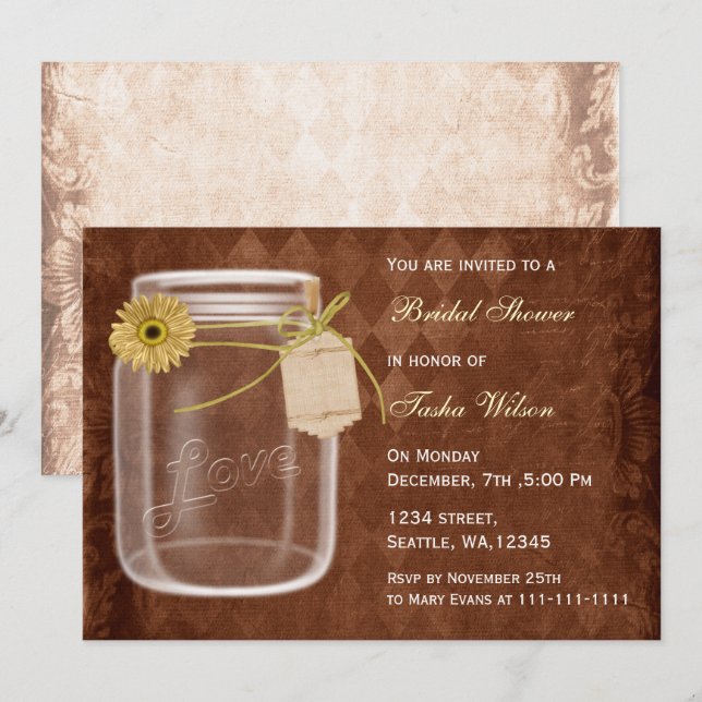 rustic country mason jar Bridal Shower Invitation (Front/Back)