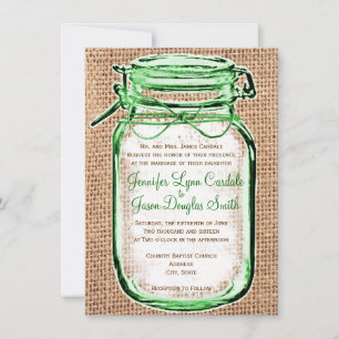 Rustic Country Mason Jar Burlap Wedding Invitation