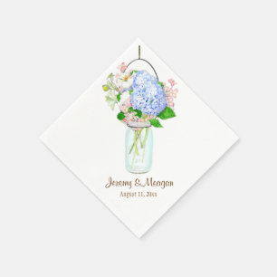 Rustic Country Mason Jar Flowers Blue Hydrangeas Napkin