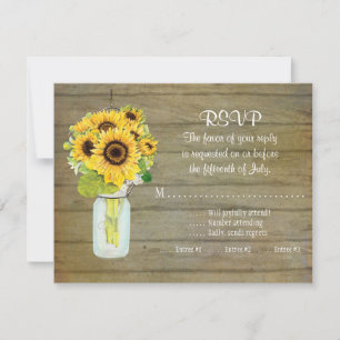 Rustic Country Mason Jar Flowers Sunflower RSVP Card