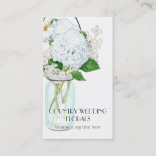 Rustic Country Mason Jar Flowers White Hydrangeas Business Card