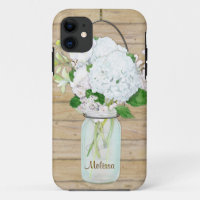 Rustic Country Mason Jar Flowers White Hydrangeas