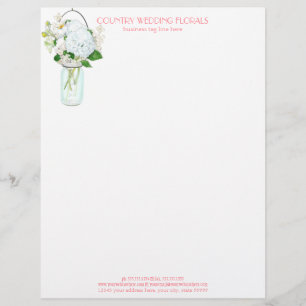 Rustic Country Mason Jar Flowers White Hydrangeas Letterhead Template
