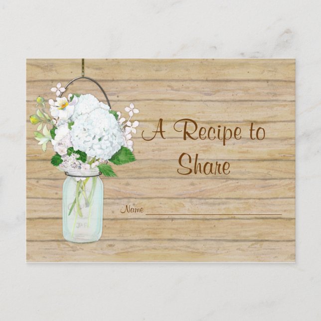 Rustic Country Mason Jar Flowers White Hydrangeas Postcard (Front)