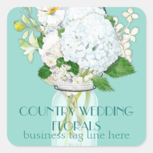 Rustic Country Mason Jar Flowers White Hydrangeas Square Sticker