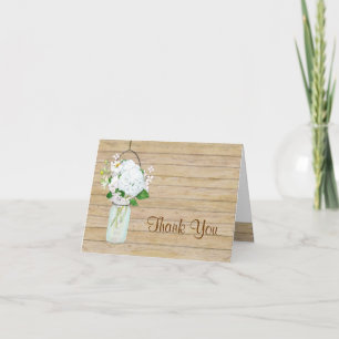 Rustic Country Mason Jar Flowers White Hydrangeas Thank You Card