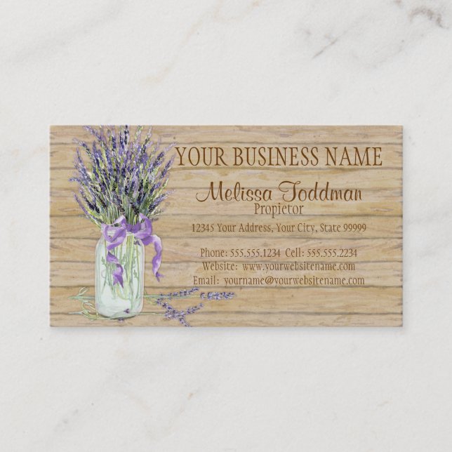 Rustic Country Mason Jar French Lavender Bouquet Business Card (Front)