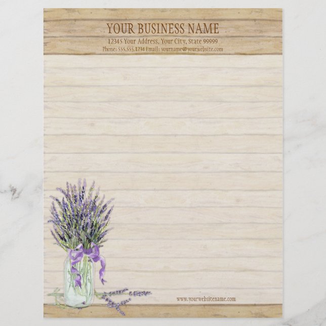 Rustic Country Mason Jar French Lavender Bouquet Letterhead Template (Front)