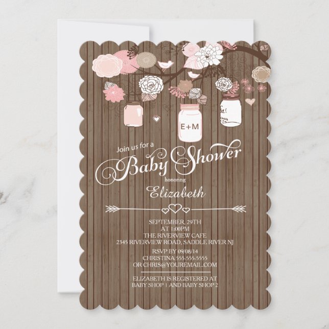 Rustic Country Mason Jar Girls Baby Shower Invitation (Front)
