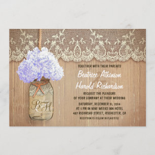 rustic country mason jar hydrangea wedding invitation