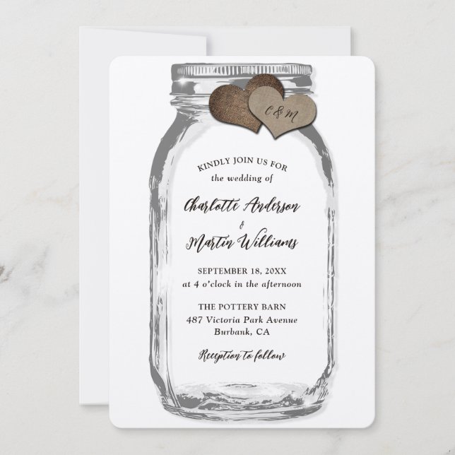 Rustic Country Mason Jar Kraft Paper Wedding Invitation (Front)