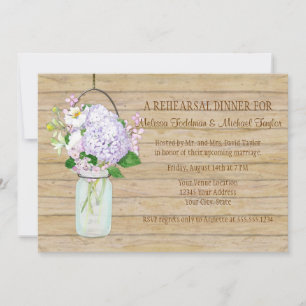Rustic Country Mason Jar Lavender Floral Hydrangea Invitation