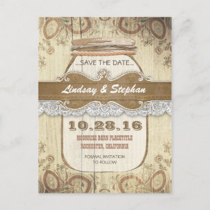 rustic country mason jar save the date postcards