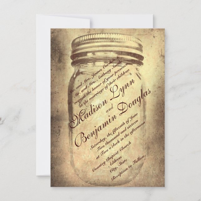 Rustic Country Mason Jar Wedding Invitations (Front)