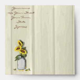 RUSTIC COUNTRY MASON JAR WITH SUNFLOWERS ENVELOPES