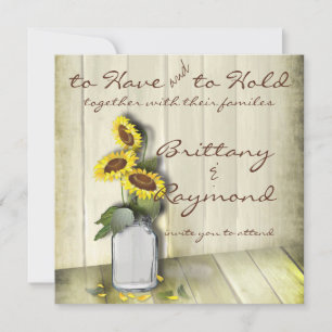 RUSTIC COUNTRY MASON JAR WITH SUNFLOWERS INVITATION