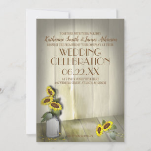 RUSTIC COUNTRY MASON JAR WITH SUNFLOWERS INVITATION