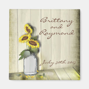 RUSTIC COUNTRY MASON JAR WITH SUNFLOWERS MAGNET