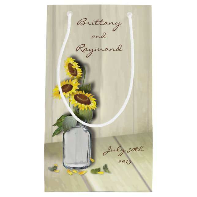 RUSTIC COUNTRY MASON JAR WITH SUNFLOWERS SMALL GIFT BAG (Front)