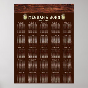 Rustic Country Mason Lights Wedding Seating Chart