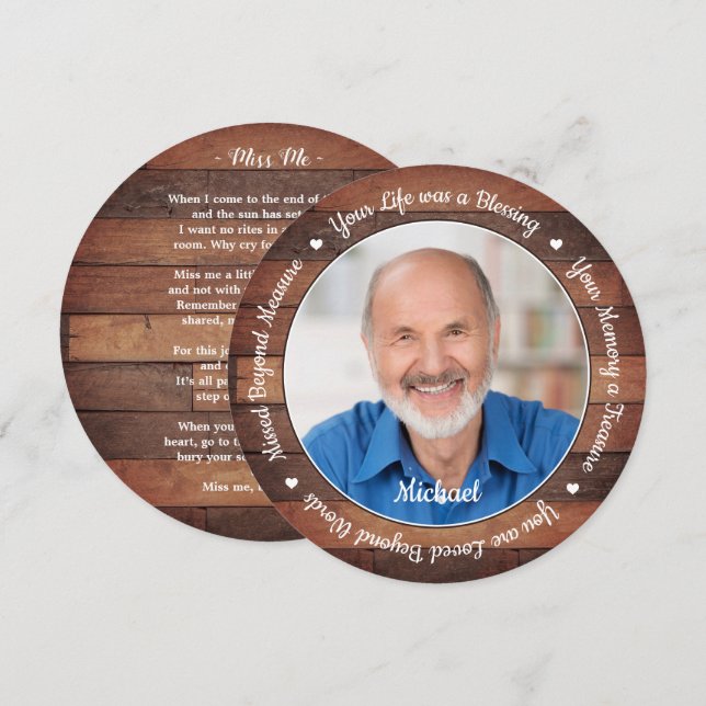 Rustic Country Memorial Poem Funeral Prayer Card   (Front/Back)