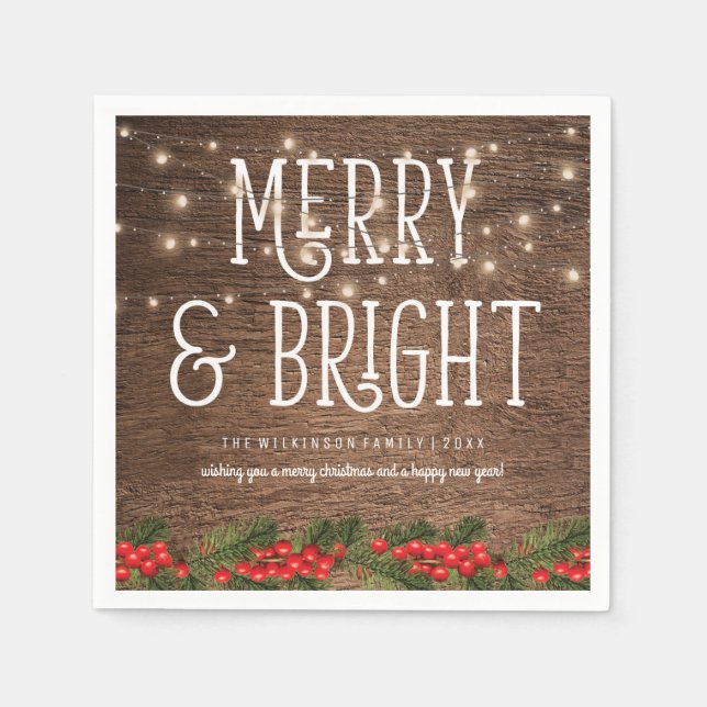 Rustic Country Merry & Bright Christmas Napkin (Front)