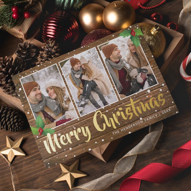Rustic Country Merry Christmas Photo Foil Holiday Card (Creator Uploaded)