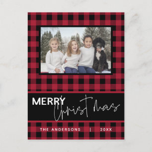Rustic Country Merry Christmas Plaid Photo Postcard