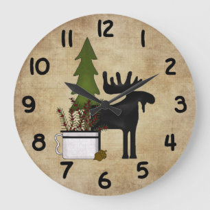 Rustic Country Mountain Silhouette Moose Large Clock