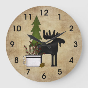 Rustic Country Mountain Silhouette Moose Large Clock