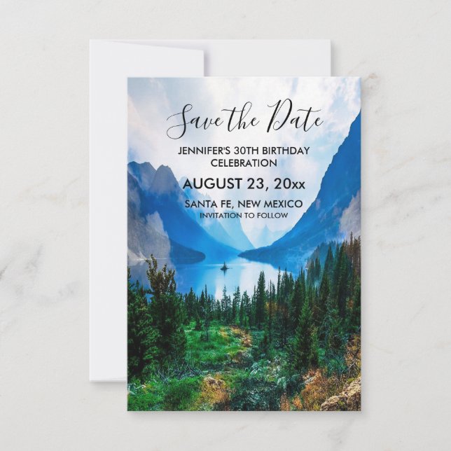 Rustic Country Mountains Scenic Nature Birthday Save The Date (Front)