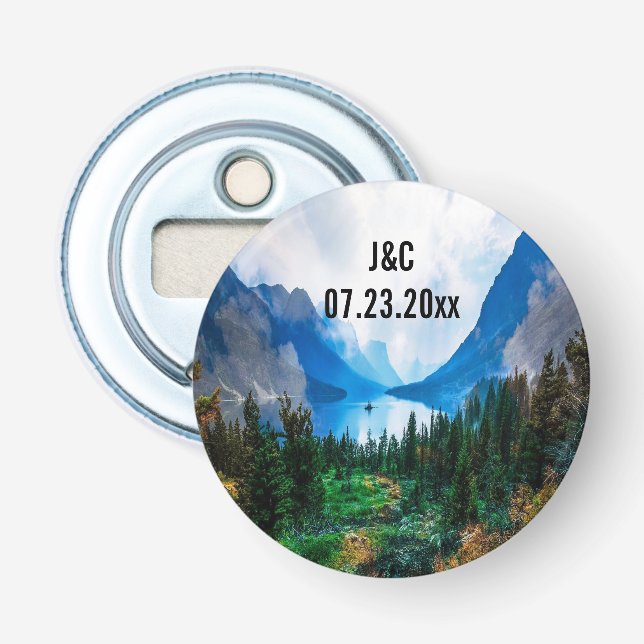 Rustic Country Mountains Scenic Nature Wedding Bottle Opener (Front)