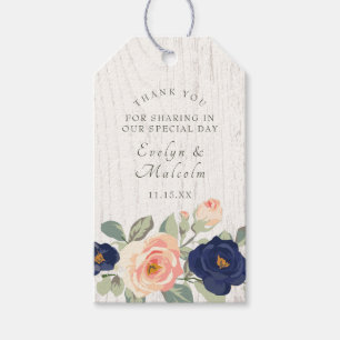 Rustic Country Navy Blue and Peach Floral Wedding Gift Tags