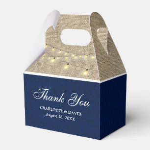Rustic Country Navy Blue Burlap Wedding Thank You Favour Box
