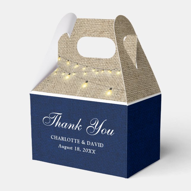 Rustic Country Navy Blue Burlap Wedding Thank You Favour Box (Front Side)