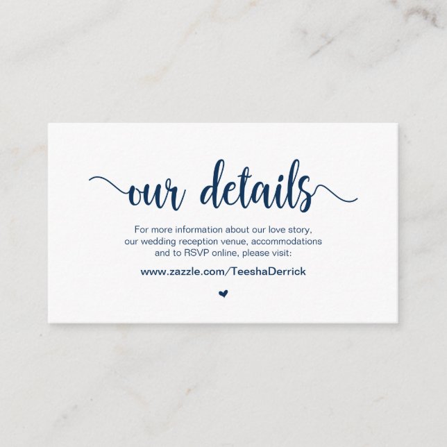 Rustic Country, Navy Blue ink, Wedding Details Enclosure Card (Front)