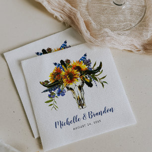 Rustic Country Navy Blue Sunflower Boho Wedding Napkin