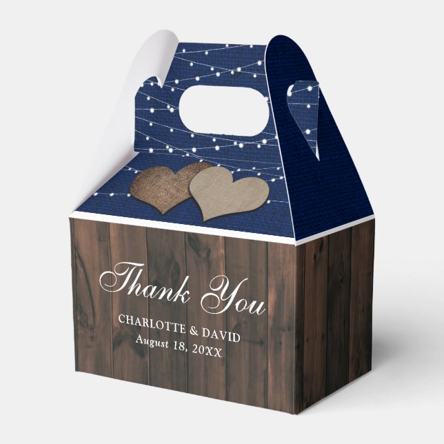 Rustic Country Navy Blue Wedding Thank You Favour Box (Front Side)