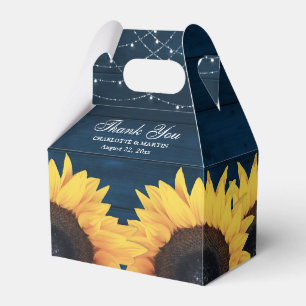 Rustic Country Navy Blue Wood Sunflower Wedding Favour Box