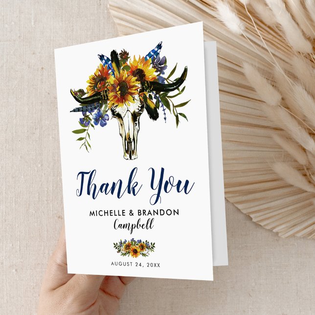 Rustic Country Navy Yellow Boho Wedding Thank You (Creator Uploaded)