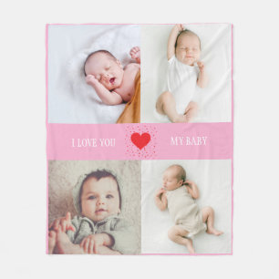 Rustic Country New Baby Personalised Photo Collage Fleece Blanket