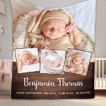 Rustic Country New Baby Personalised Photo Collage Fleece Blanket<br><div class="desc">Celebrate your new baby to friends and family with these unique modern photo collage new baby blanket. Customise with 4 of your photos, and personalise with name, birth stats. This new baby blanket is perfect for a new parents keepsake or grandparents gifts. COPYRIGHT © 2020 Judy Burrows, Black Dog Art...</div>