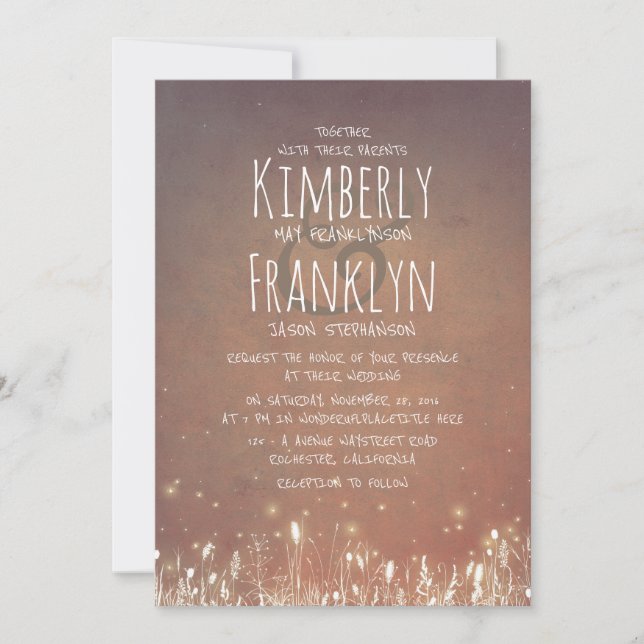 Rustic Country | Night Lights Field Garden Wedding Invitation (Front)