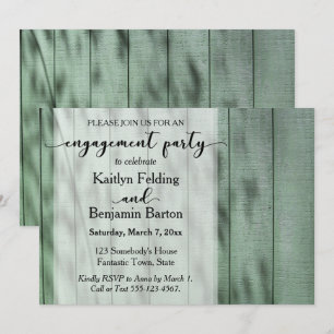Rustic, Country, Old Green Wood Engagement Party Invitation