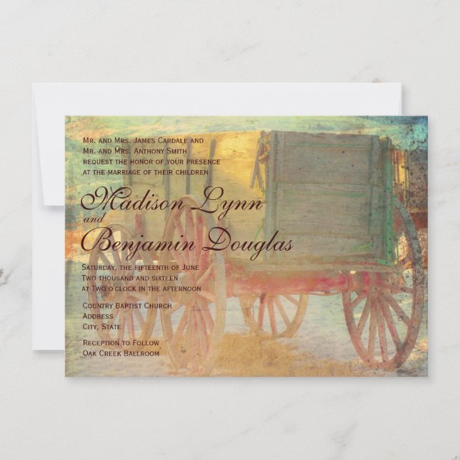 Rustic Country Old Wagon Wedding Invitations (Front)