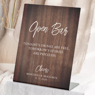 Rustic Country Open Bar Personalised Wedding Pedestal Sign