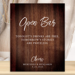 Rustic Country Open Bar Personalised Wedding Poster
